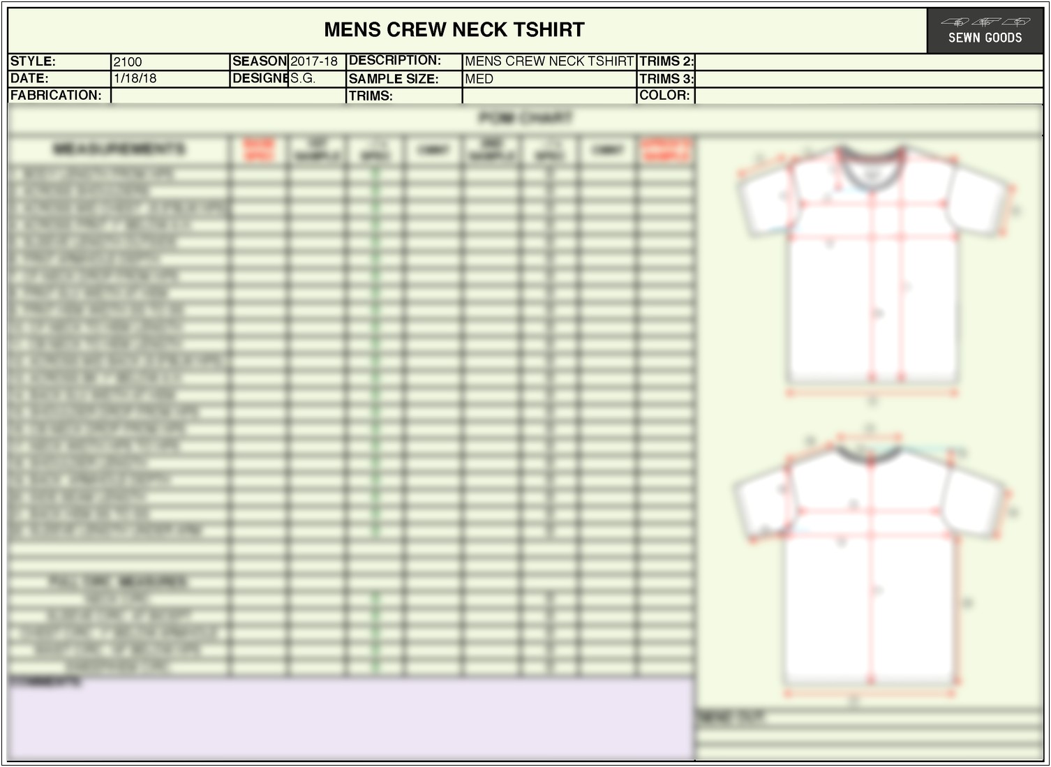 Spec Sheet Template Download For Garments