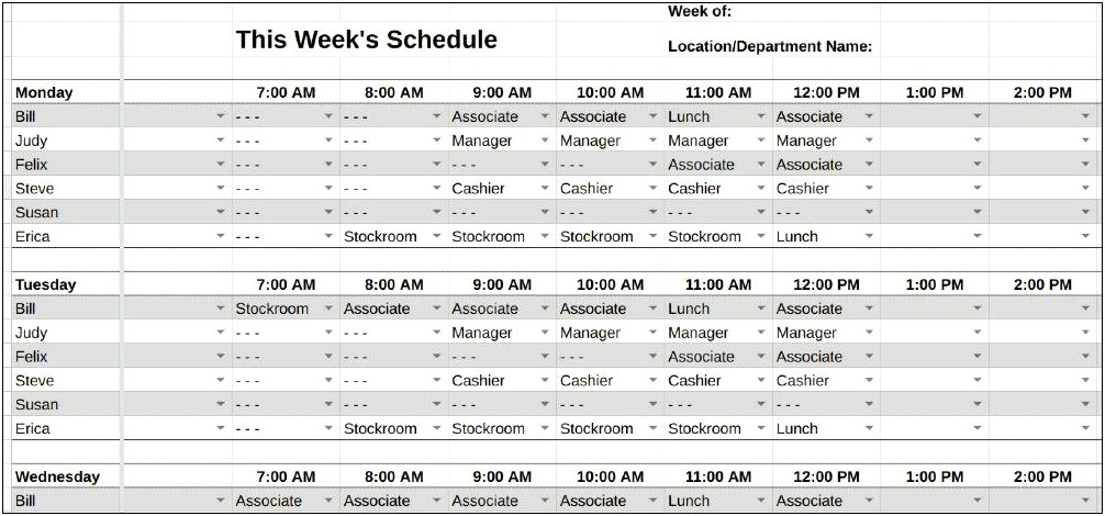 Staffing Schedule Weekly Work Schedule Template Download