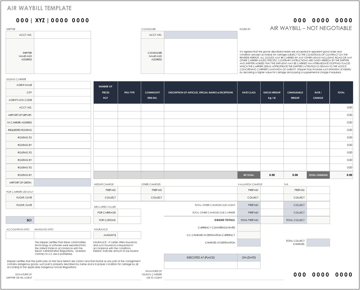 Standard Bill Of Lading Template Download