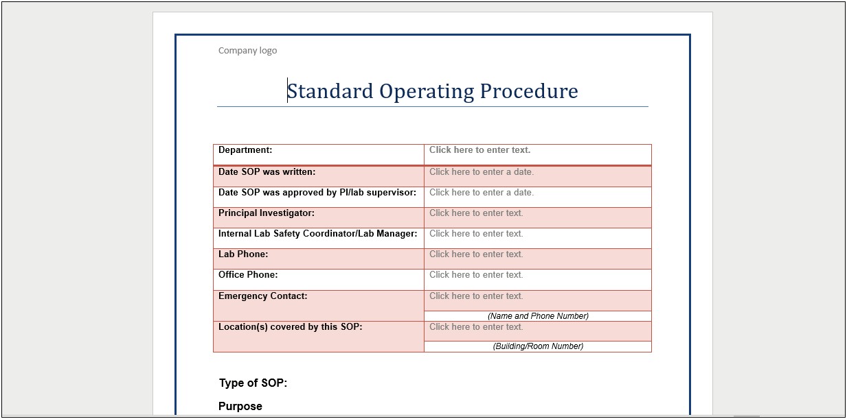 Standard Operating Procedure Manual Template Word