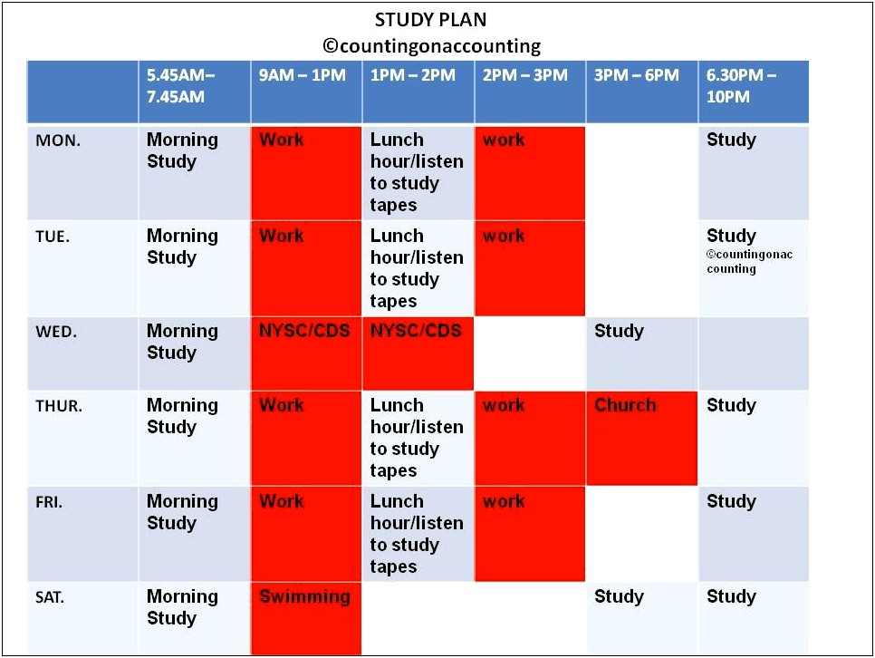 Study Plan Template For Students Word