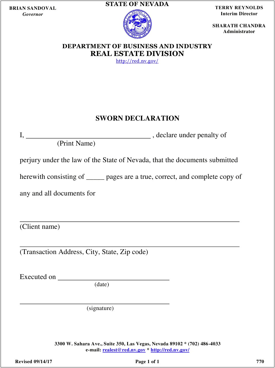Sworn Declaration Form Downloadable Word Document Template