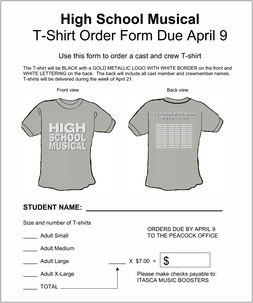 T Shirt Forms Template Free Download