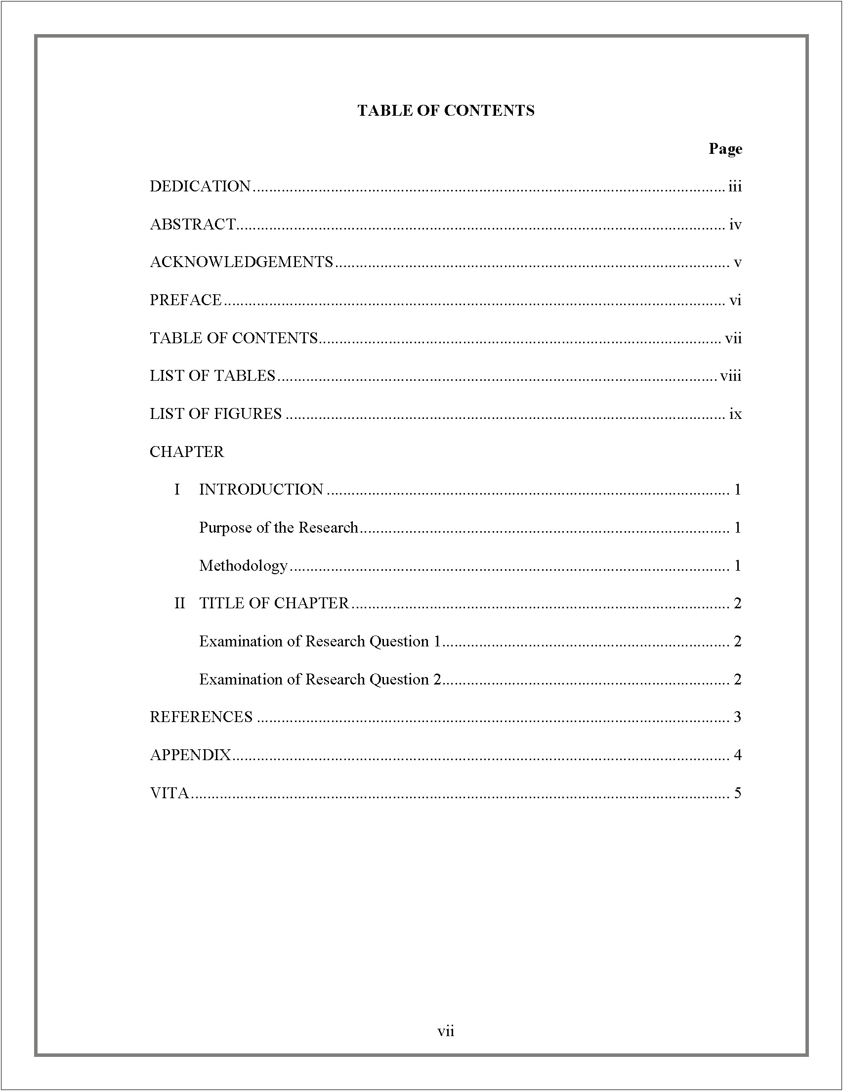 Table Of Contents Download Template Thesis