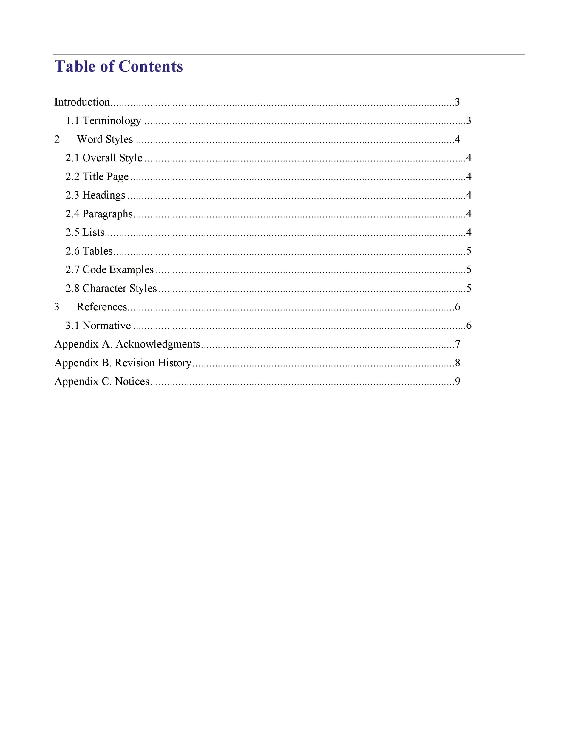 Table Of Contents Template Word 2013