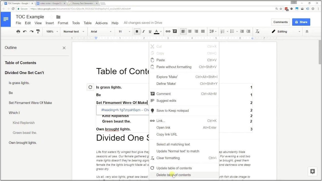 Table Of Contents Template Word Doc