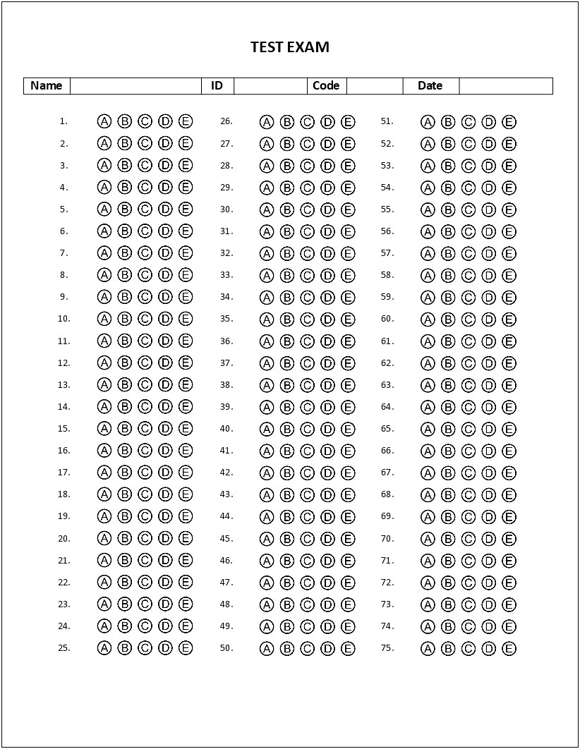 Template For Multiple Choice Test Microsoft Word