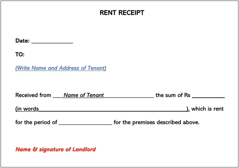 Template Of Rent Receipt In Word