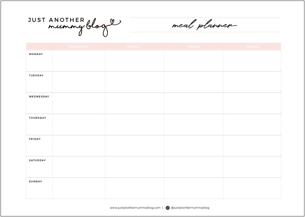 Template Open Office Weekly Meal Planner Download