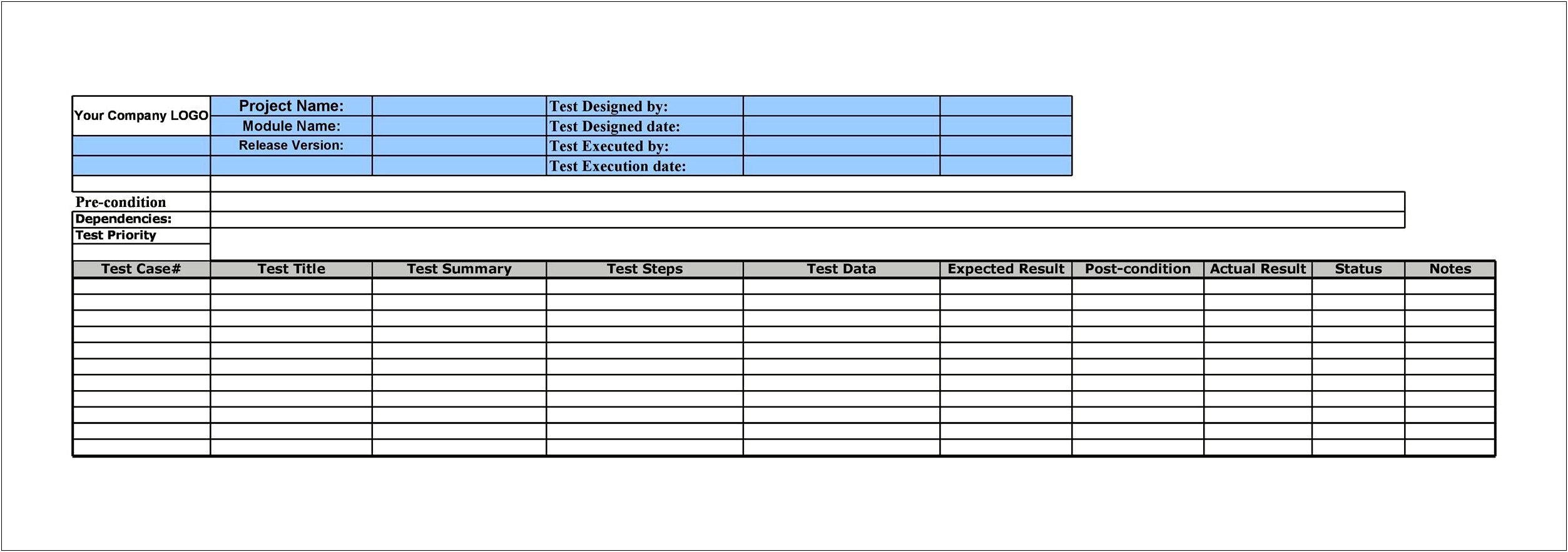 Test Case Document Template Excel Download