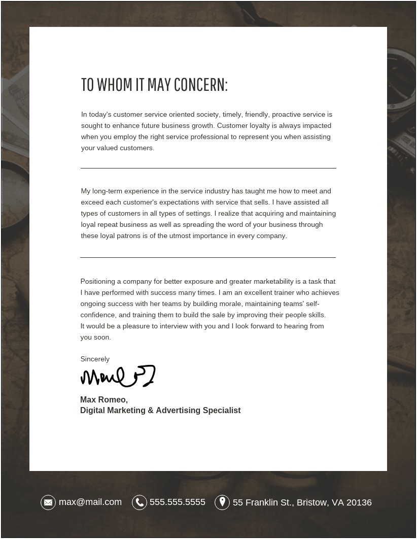 To Whom It May Concern Letter Template Word