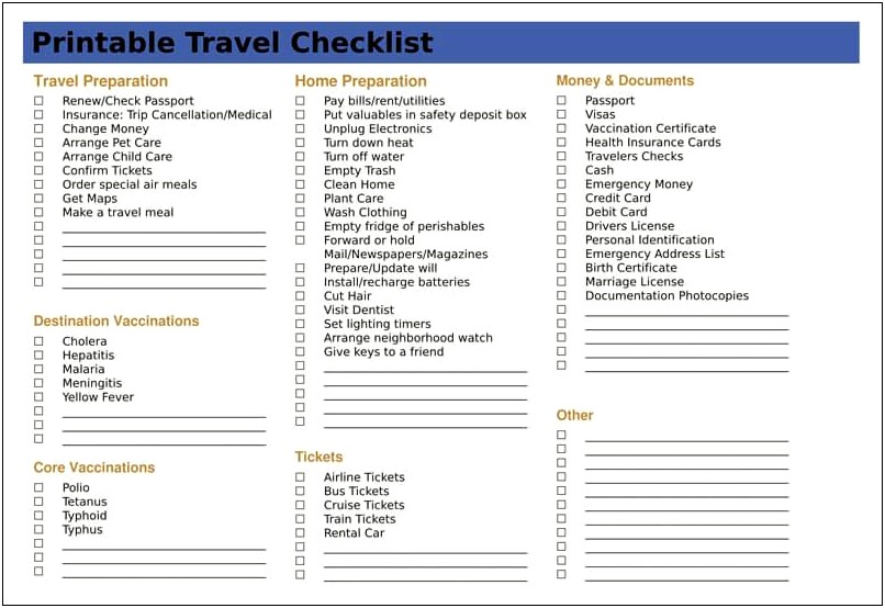 Travel Packing List Template Microsoft Word