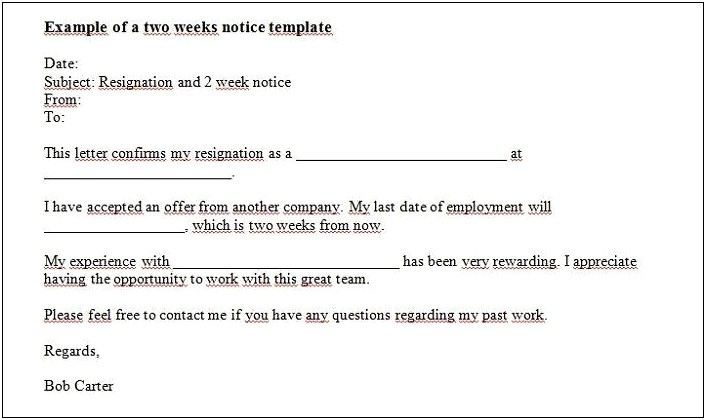 Two Weeks Notice Template Retail Download