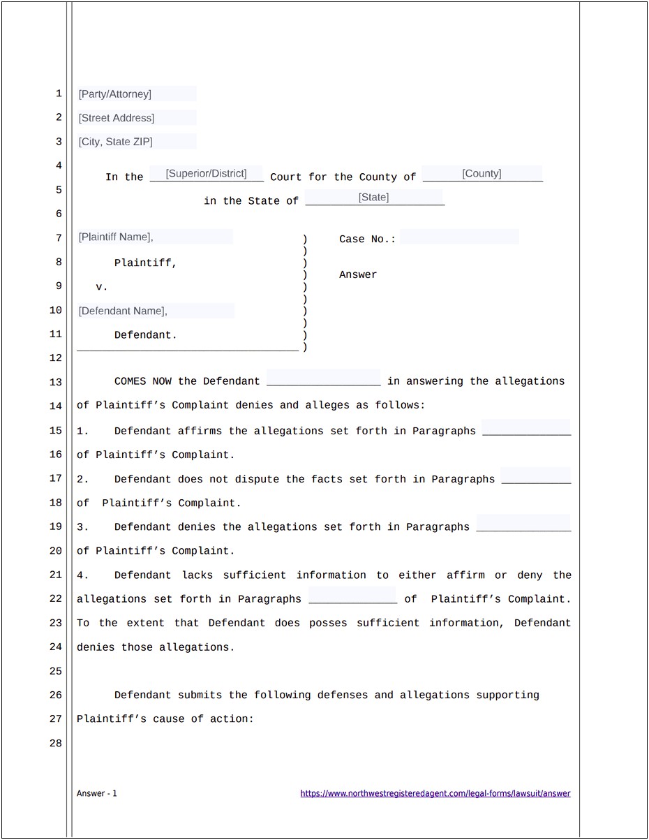 Us District Court Complaint Template Word Download