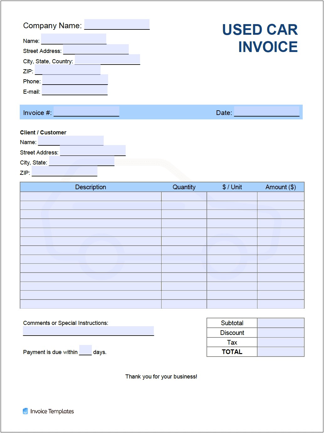 Used Car Bill Of Sale Template Word