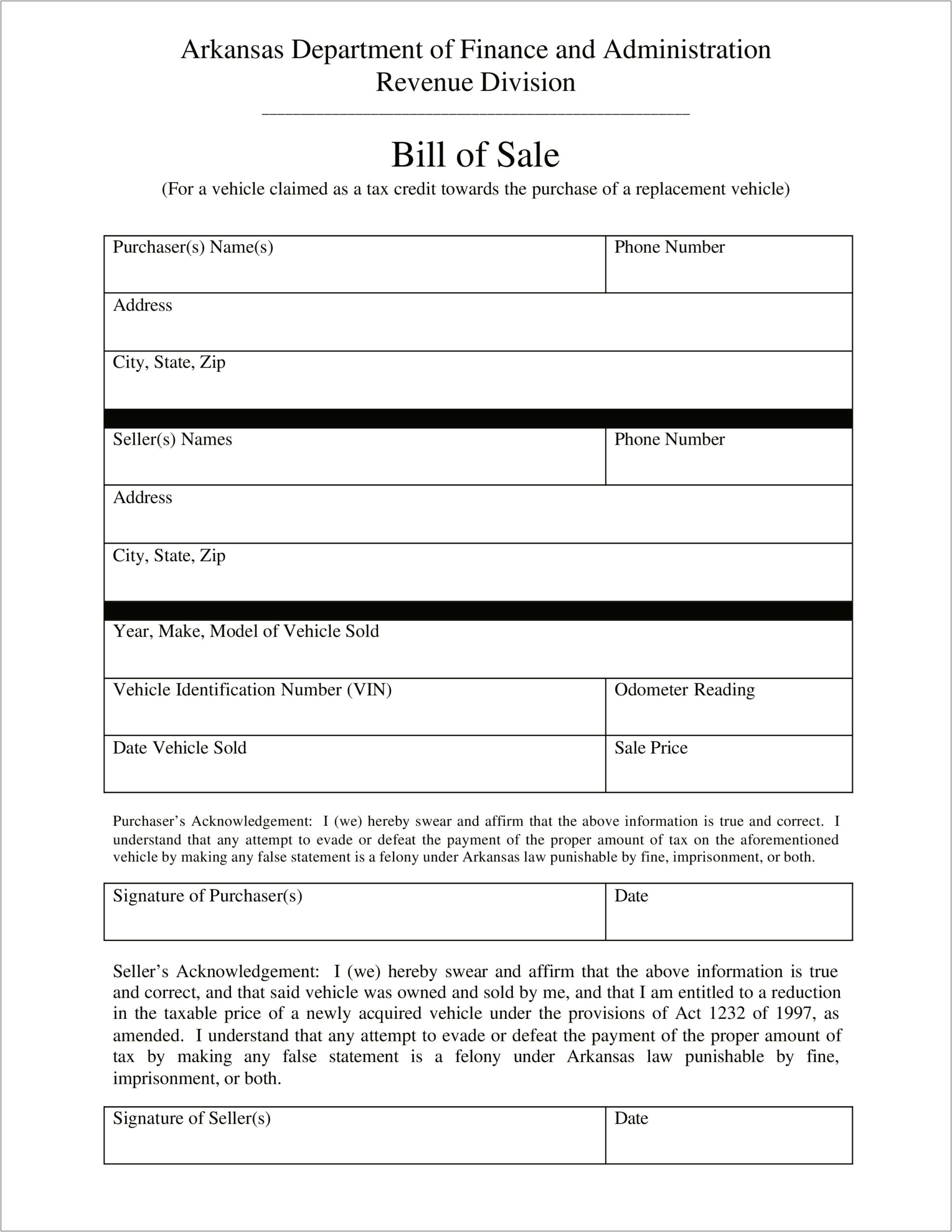 Vehicle Bill Of Sale Template Word Document Download