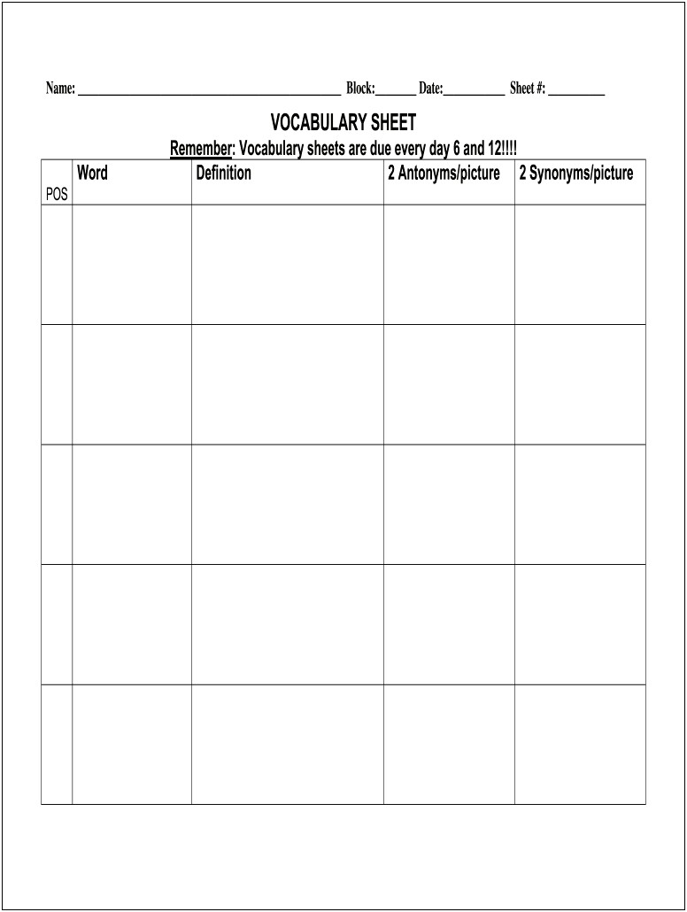 Vocabulary Word Of The Day Template