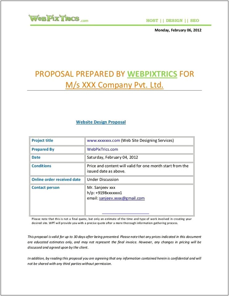 Web Design Proposal Template Download Pdf