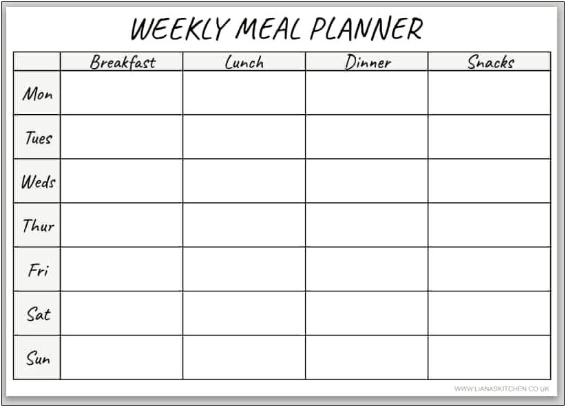 Weekly Meal Planner Template Word Download