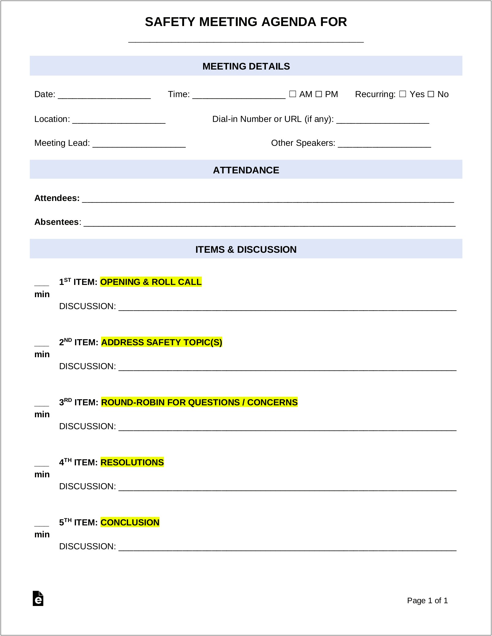 Word Document Informal Meeting Minutes Template