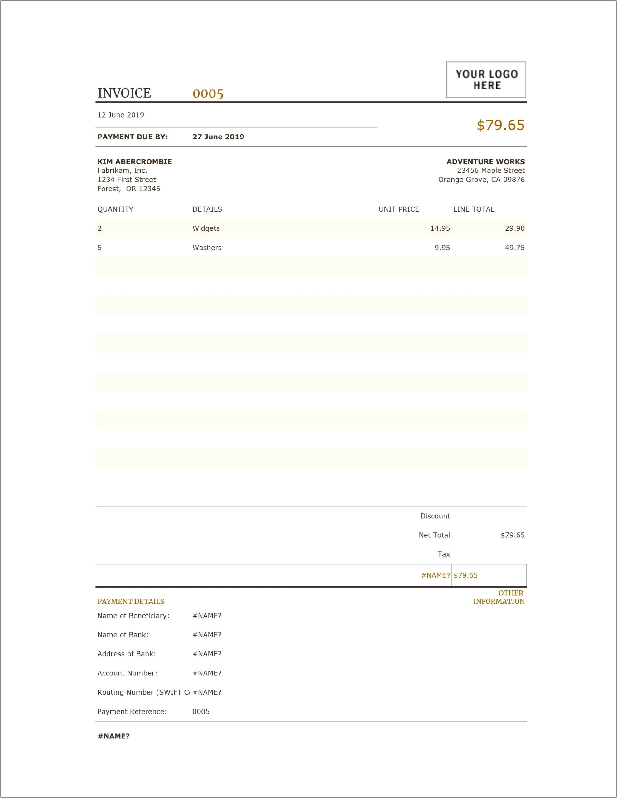 Word Invoice Template That Calculates Total