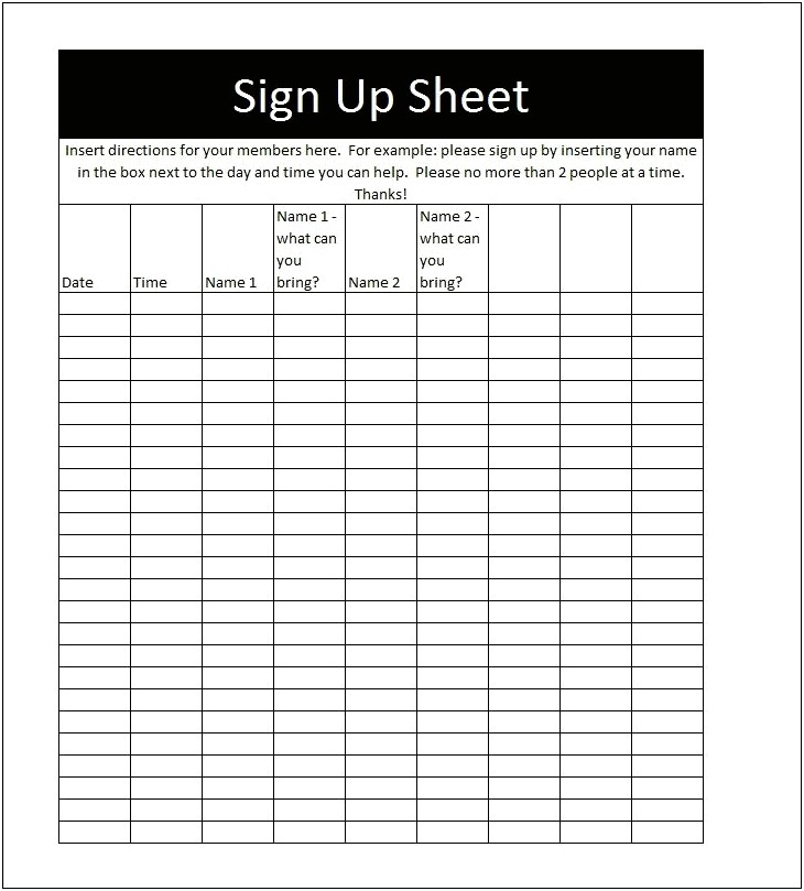 Word Sign Up Sheet Template Download