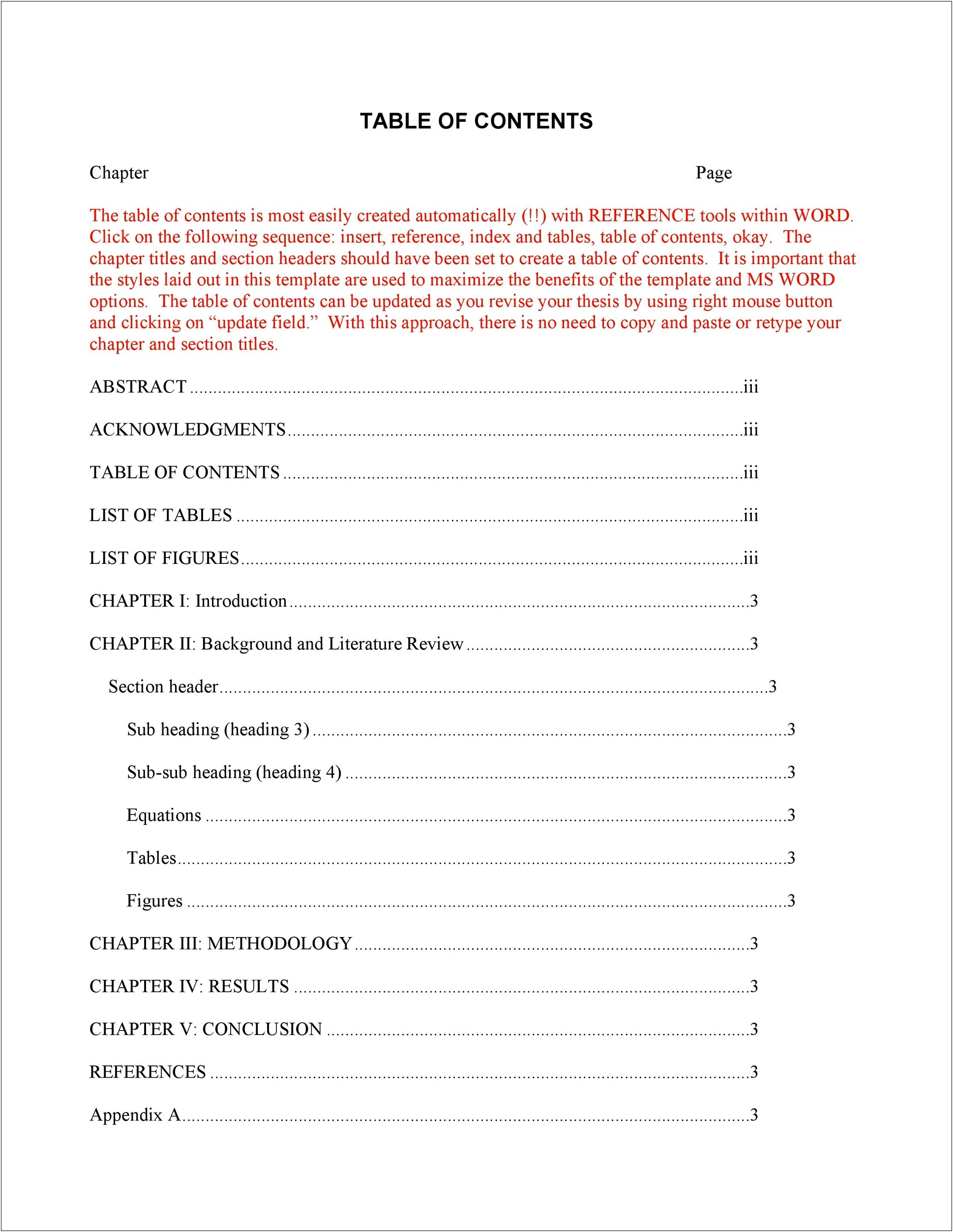Word Table Of Contents Template 2007