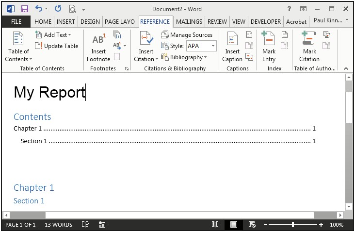 Word Template For Report With Table Of Contents