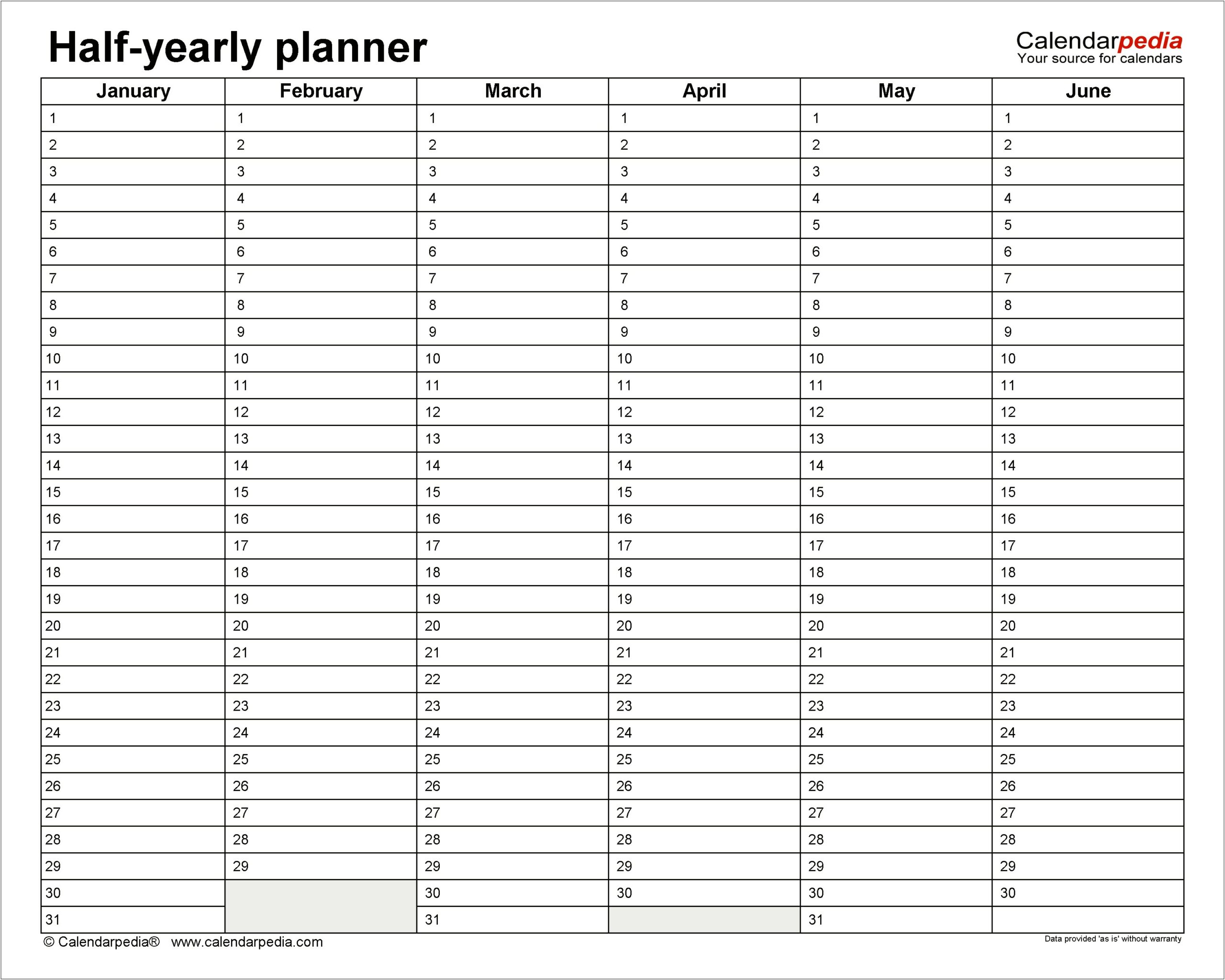 Year At A Glance Calendar Template Word